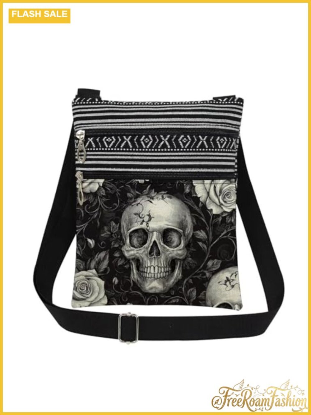 Skull Crossbody Bag Adjustable Strap Zipper Pouch Women's Messenger